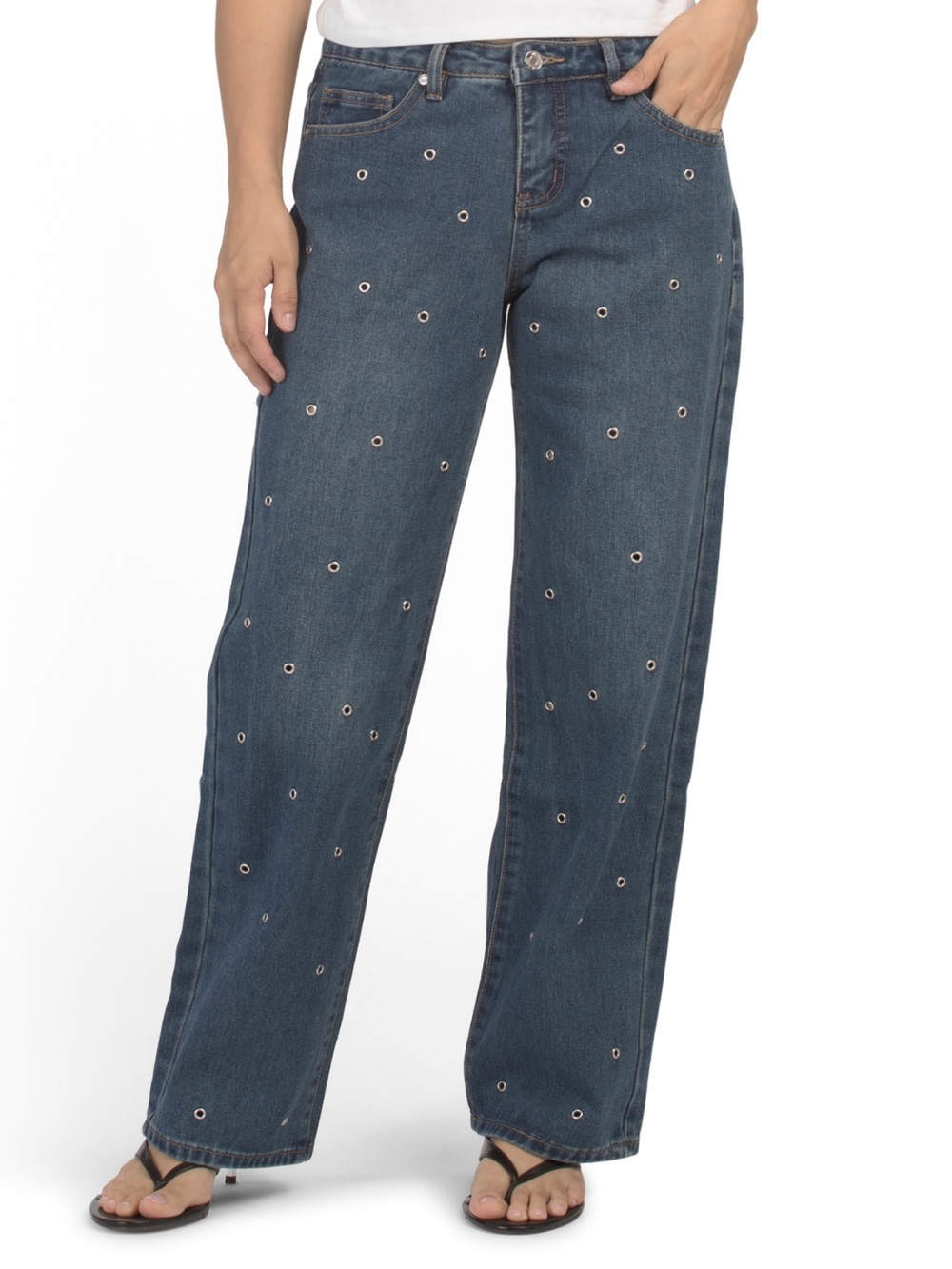 Cali1850 All Over Grommet Low Rise Straight Jeans - Medium Wash size 7/28 - Picture 11 of 16